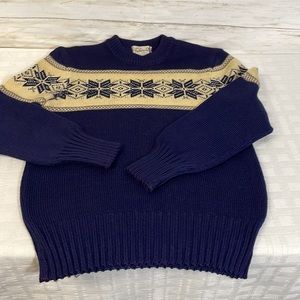 USA Vtg 100%  Wool Sweater Fashion Hill Ski Winter Snowflake Blue Crew Nordic